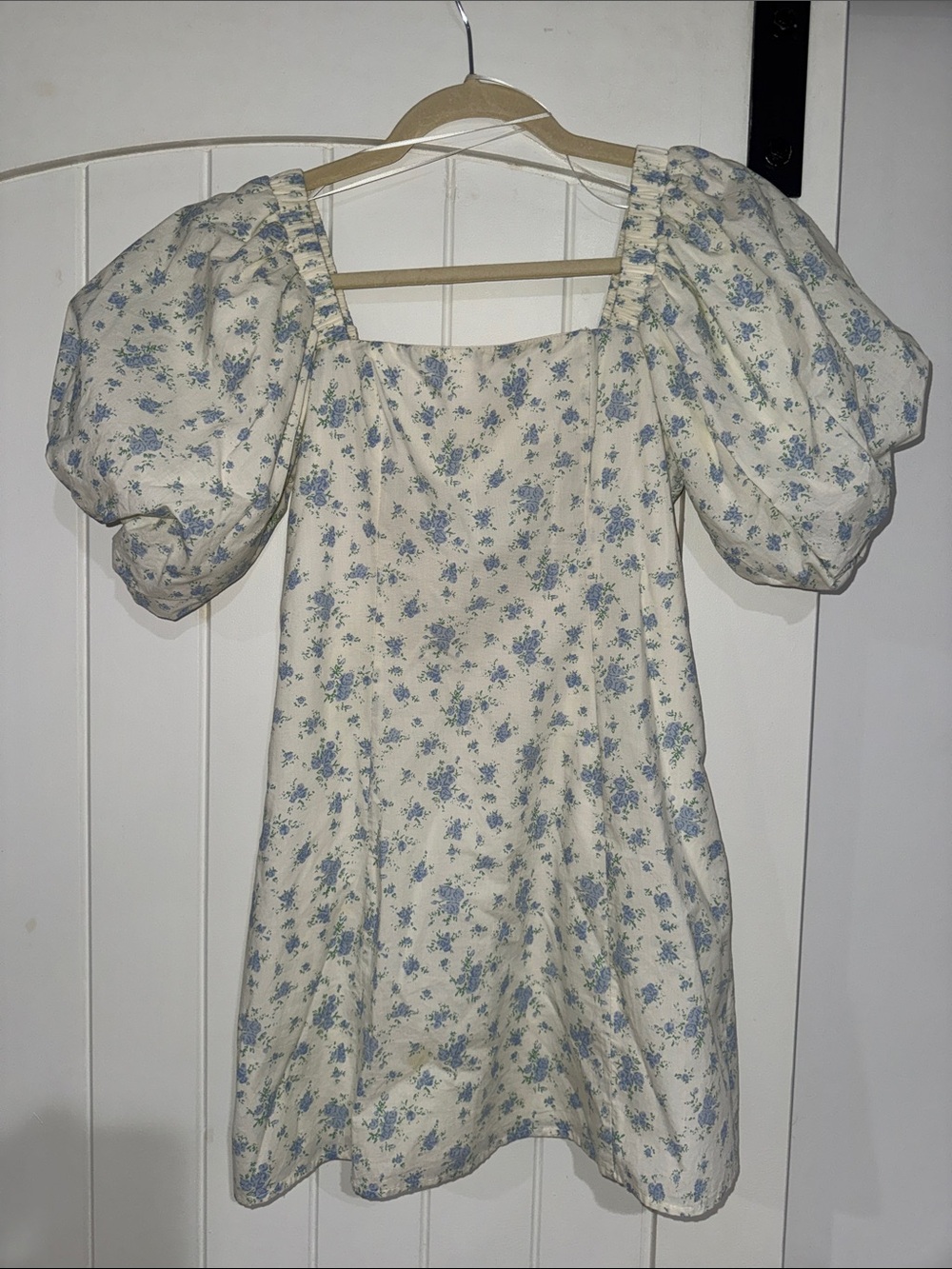 Ivory Floral Mini Dress with Puff Sleeves